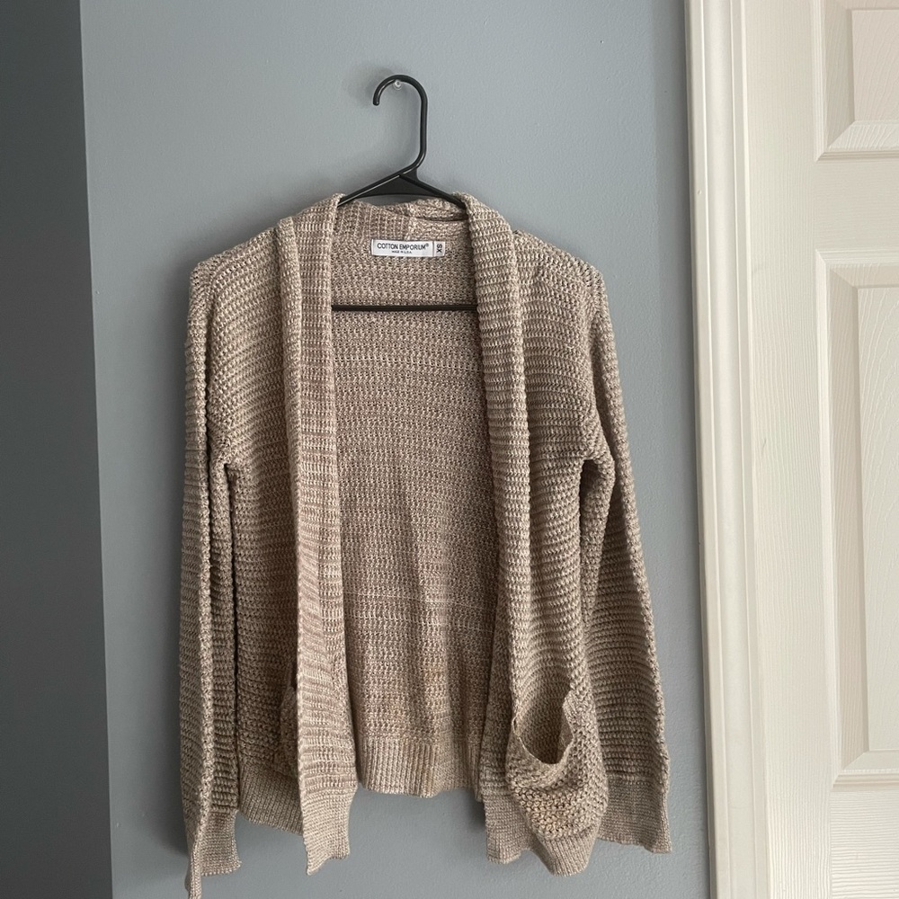 tan woven cardigan